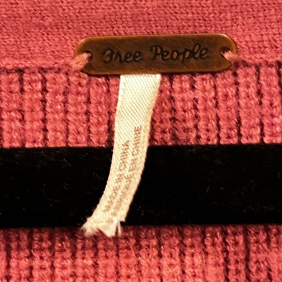 Free People Shadow Crew Balloon Sleeve Sweater Pink Ribbed Knit Boho Size M - Picture 6 of 7